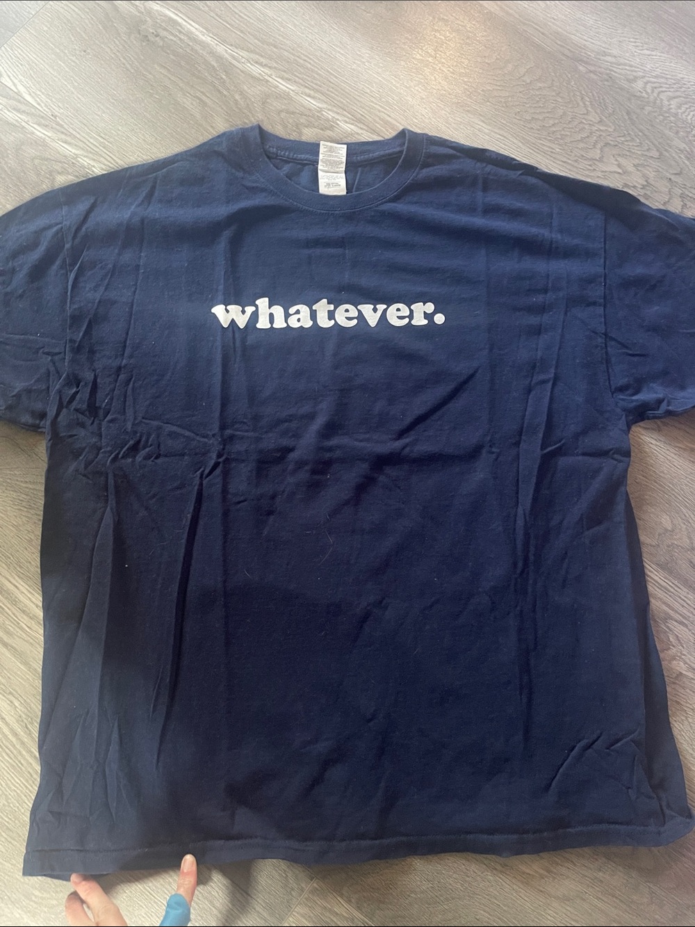 Gildan Navy Blue Tee with White "whatever." Graphic